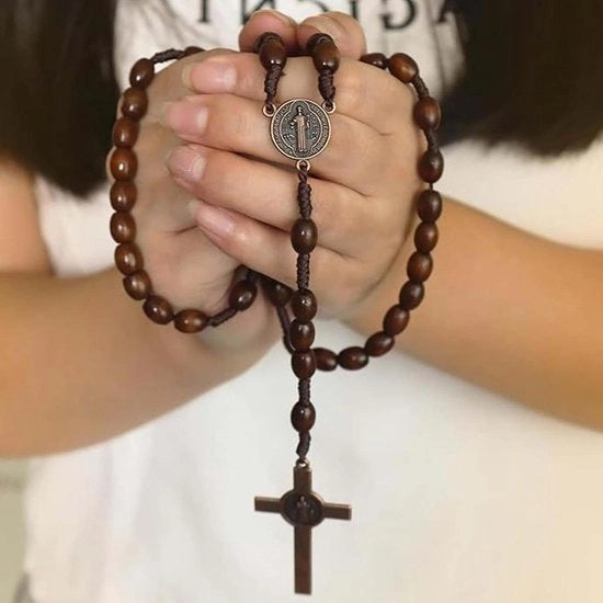 Rosario in legno di alta qualità con crocifisso e medaglione per la comunione cattolica - Rosari religiosi cristiani in legno naturale