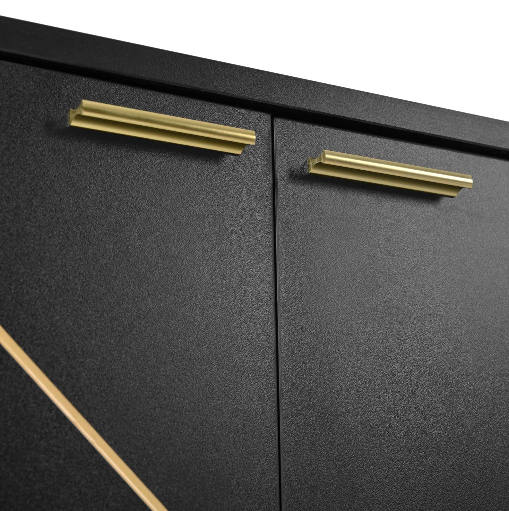 Credenza a 4 ante nera e oro con ripiano regolabile, 150x40x80 cm