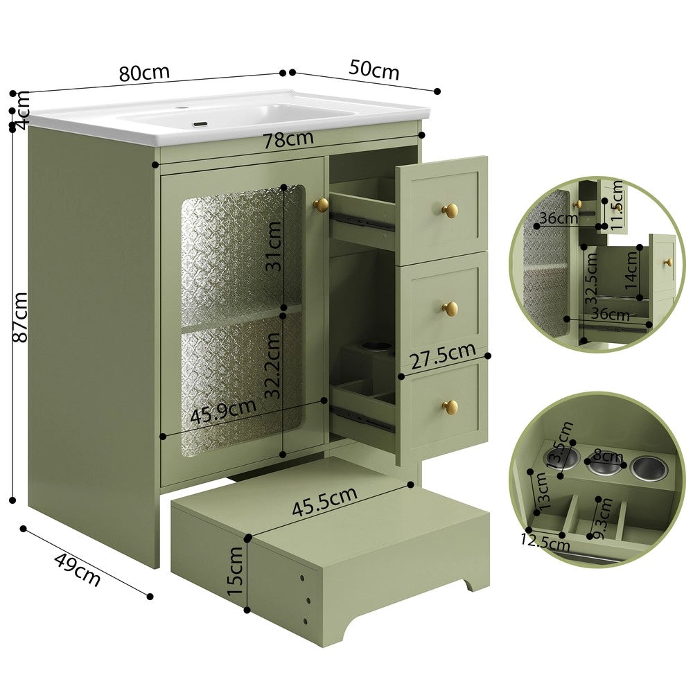 Mobile Bagno con Lavabo in Ceramica, LED e Specchio ¨C Xylo ¨C Bianco con Dettagli Oro