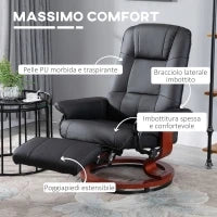 Poltrona Relax Reclinabile Manualmente fino 145° con Poggiapiedi e Rivestimento in Finta Pelle, Nero