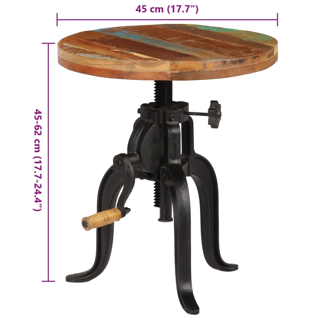 Tavolino-Tavolino da soggiorno-Tavolo 45x(45-62) cm in Legno Massello di Recupero e Ghisa