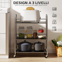 Carrello da Cucina Multiuso a 4 Livelli 60x35x77 cm con Ripiano Centrale Regolabile in Acciaio Inox