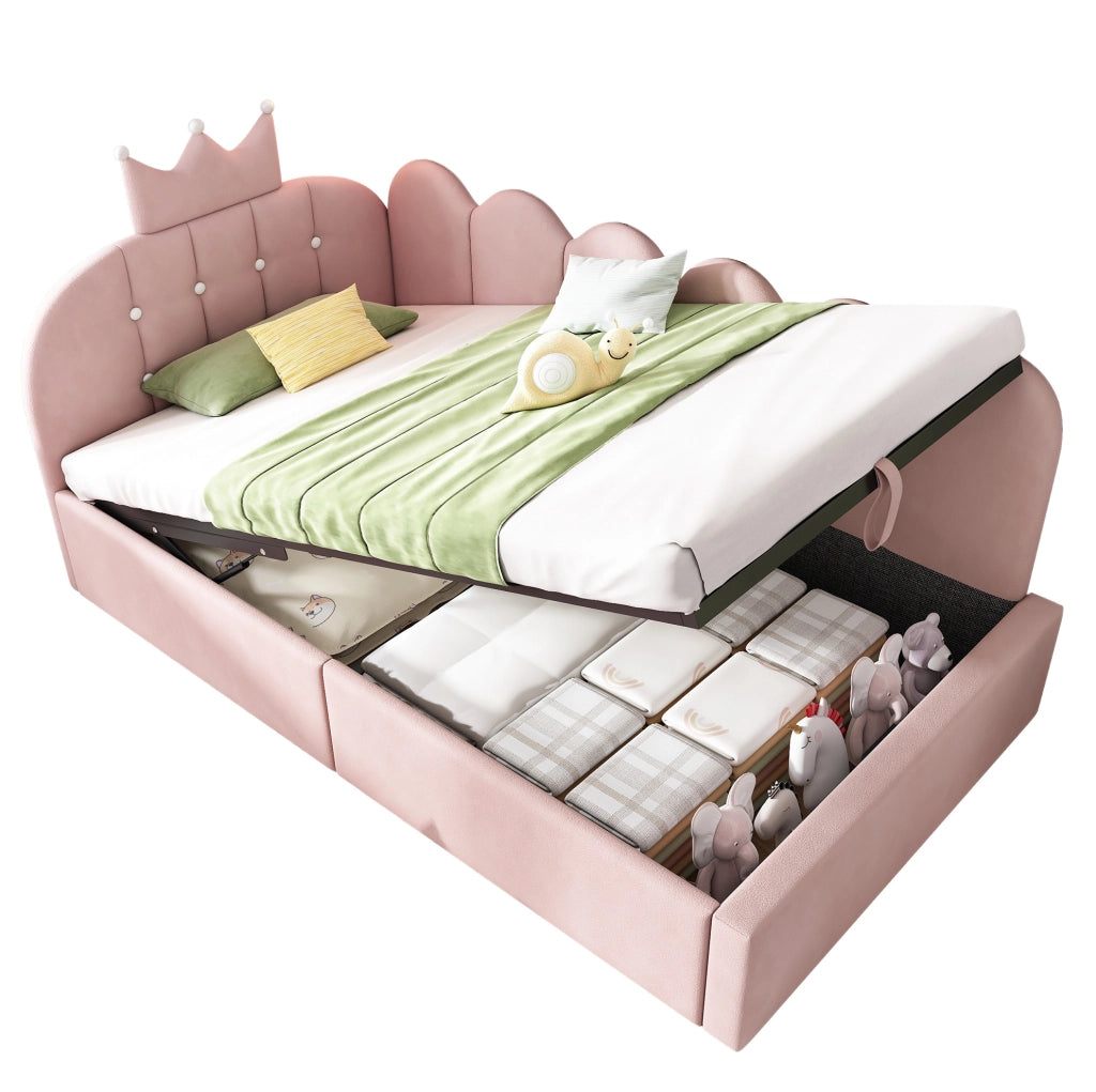 Letto da giorno imbottito 90x190 cm con contenitore idraulico rosa
