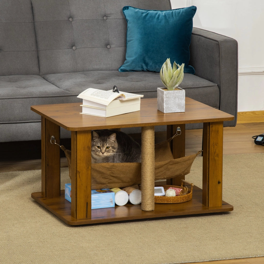 Tavolino per Gatti con 2 Posti Graffi e Ripiano ¨C Zephmum ¨C 79x59x45,5 cm Marrone