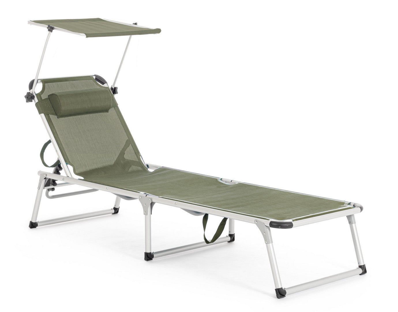 Set 4 Lettini Prendisole da Giardino con Tettuccio 58x193x76 cm in Alluminio Cayo Olive