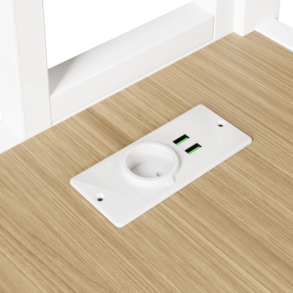 Letto a castello, 140 x 200 cm, struttura in ferro, con ripiano portaoggetti, scrivania, luce a LED, presa USB, bianco