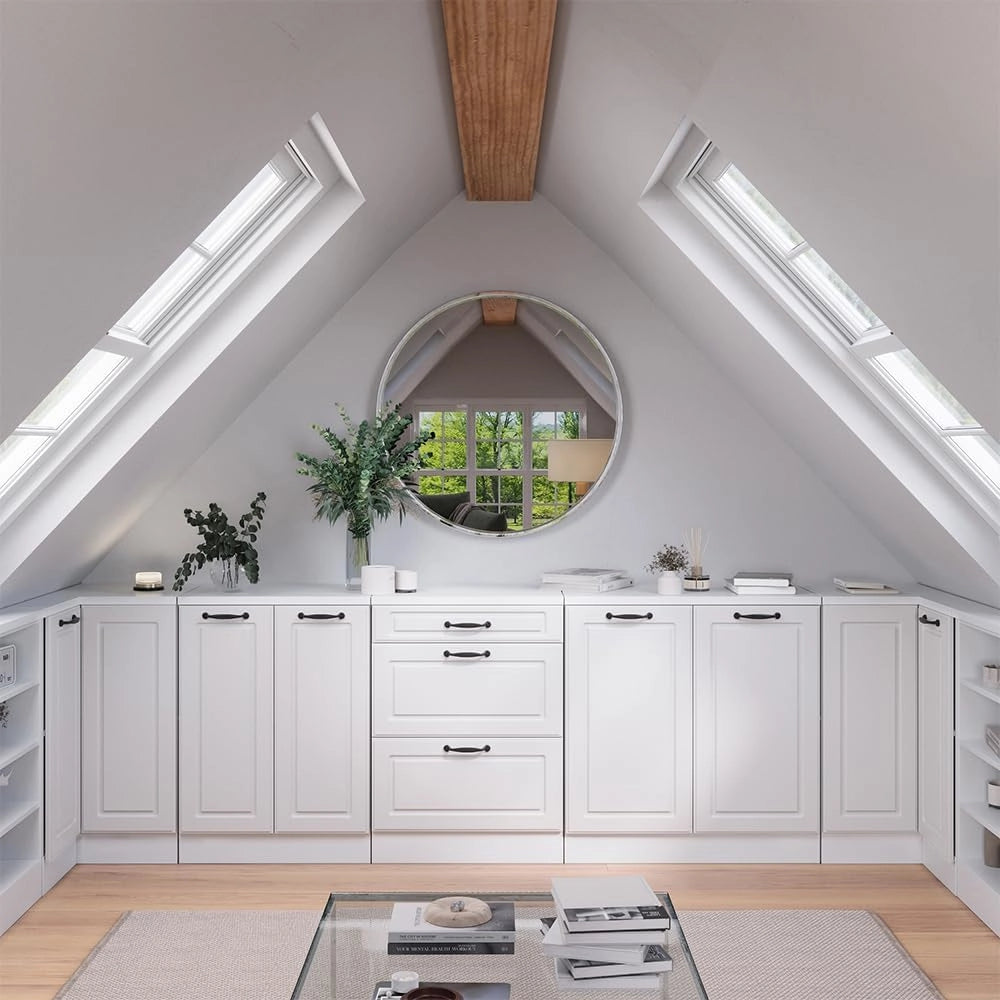 Mobile per mansarda Rion, Bianco casa di campagna, 60 x 81.6 cm senza inclinazione con 3 cassetti