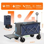 CARRELLO PIEGHEVOLE 140 cm in acciaio e tessuto Oxford Blu Grigio con sponda estensibile