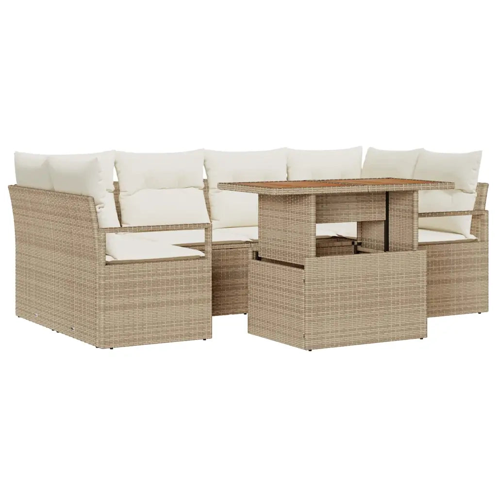 Set Divano da Giardino con cuscino 7 pcs beige e panna