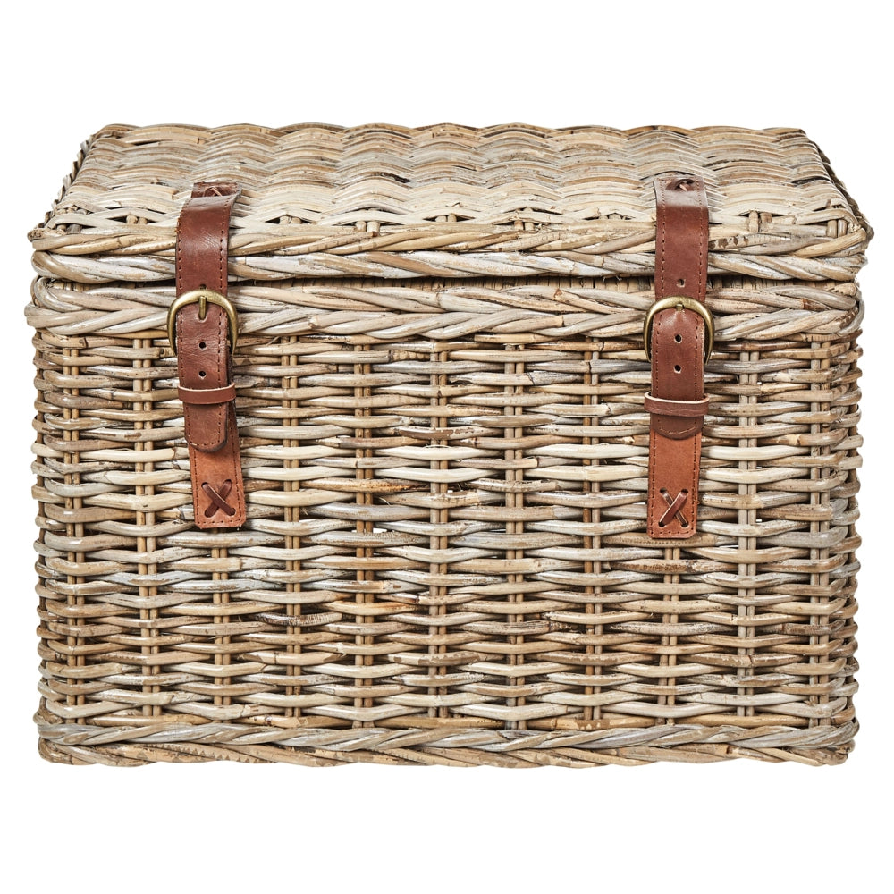 Set di 2 scatole in rattan telaio naturale in mogano con cinghie in pelle coperchi fatti a mano stile boho naturale