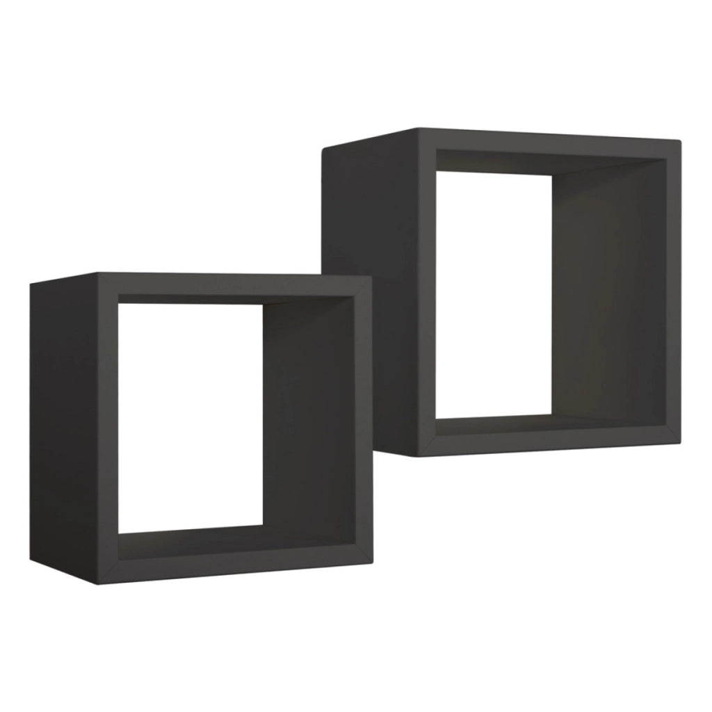Set di 2 Mensole da Muro Modello Q-BIS MAXI, Cubi Arredo, Mensole Cubo, Cubi da Parete. Misure 35x35 p23.7 cm e 31x31 p23.7 cm. Finitura  NERO - MADE IN ITALY