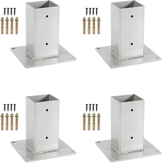 Set di 4 piedini quadrati, 70 × 70 mm, altezza 15 cm, supporto quadrato, piastra di sostegno per cancelli