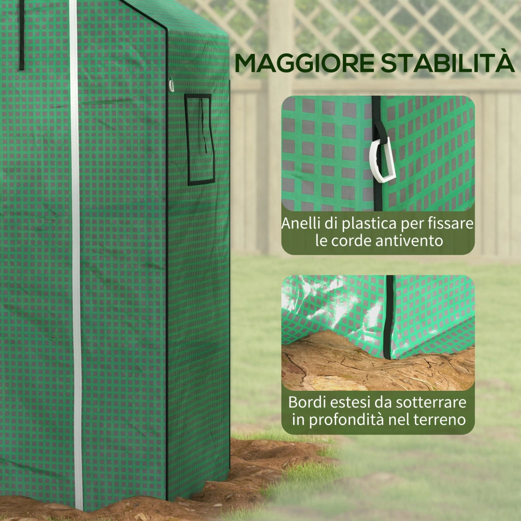 Copertura PE per Serra da Giardino con Porta a Cerniera e Finestre. 140x73x190cm. Verde