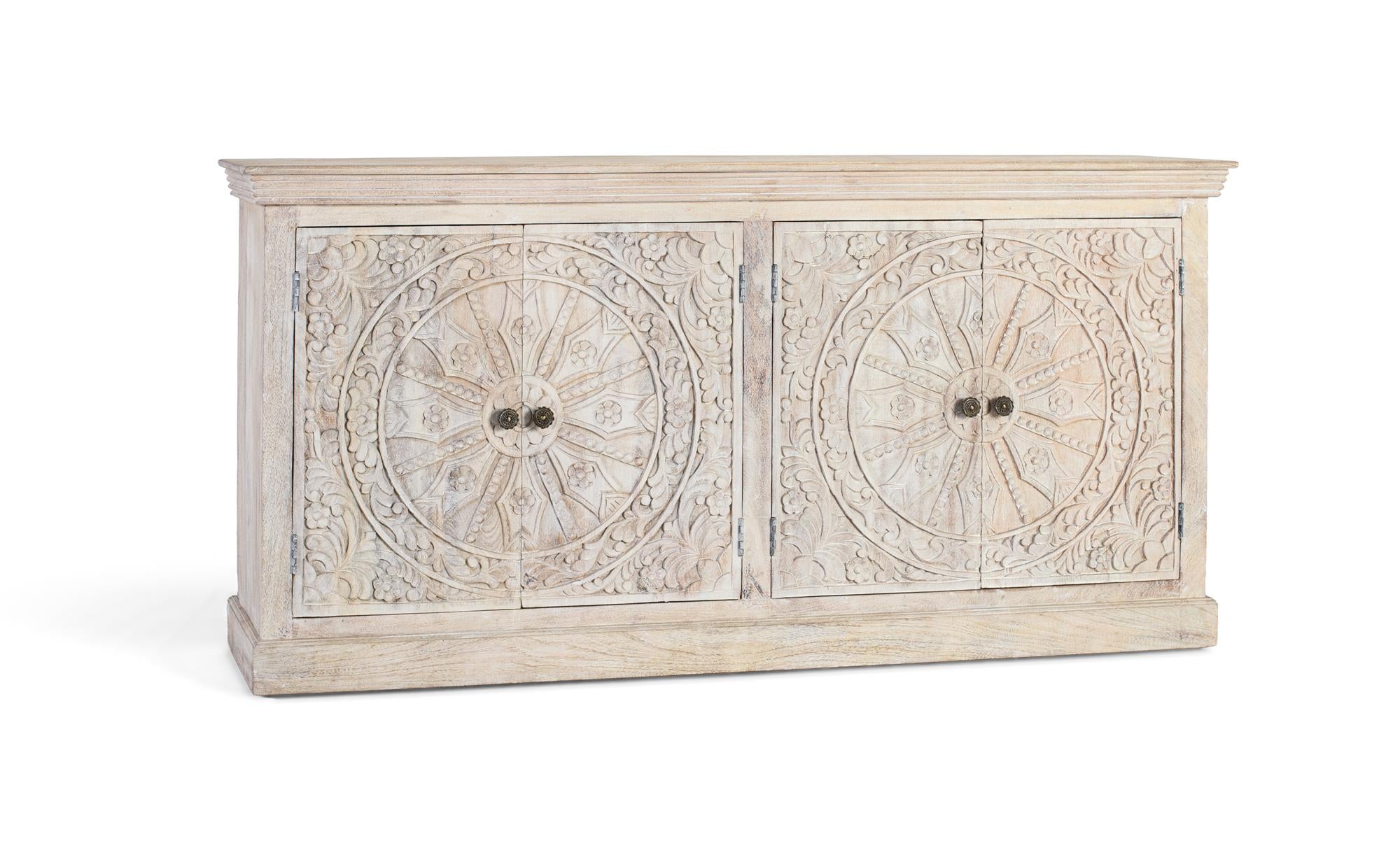 Credenza a quattro ante realizzata a mano in legno di mango