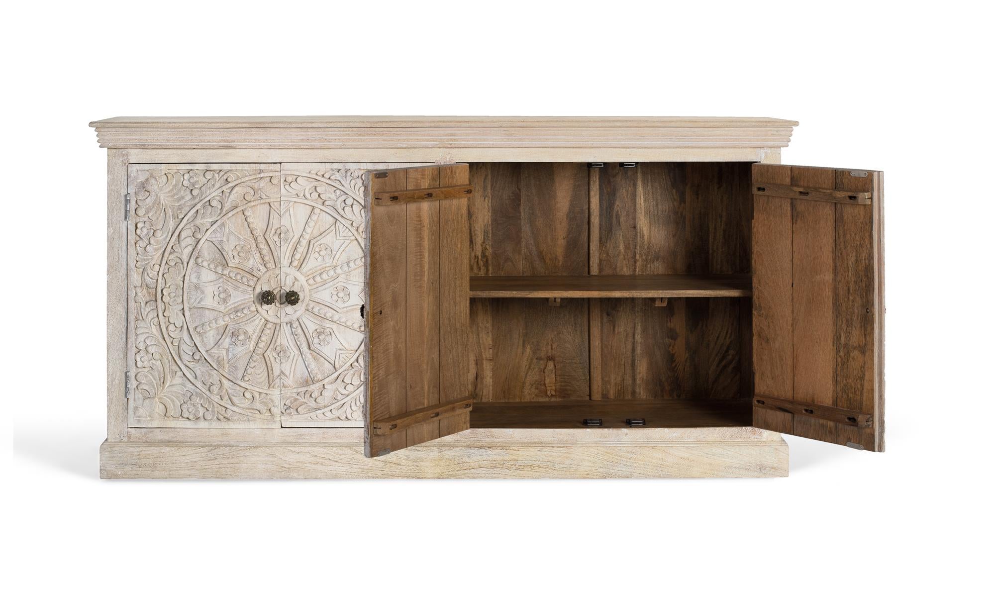 Credenza a quattro ante realizzata a mano in legno di mango