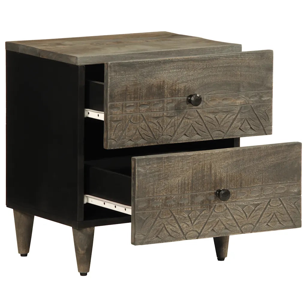 Comodino Grigio Chiaro 40x33x46 cm in Legno Massello di Mango 4017790