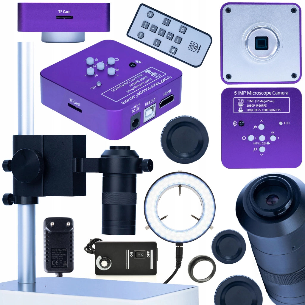 Set Microscopico Puppis Pink Pro 4 in 1 – Camera 51MP HDMI USB, Obiettivo 100x, Piattaforma 50mm/40mm