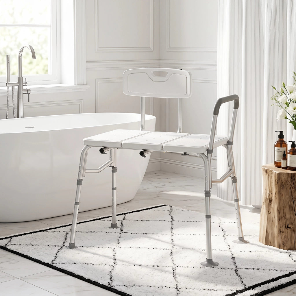Banc de Transfert Baignoire, Hauteur Réglable à 10 Niveaux, Blanc