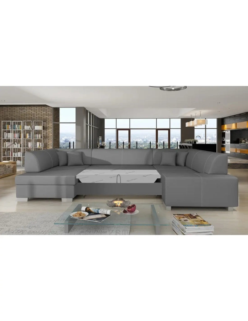 Divano panoramico a U Grigio convertibile 6 posti HAVANA letto 125x280cm