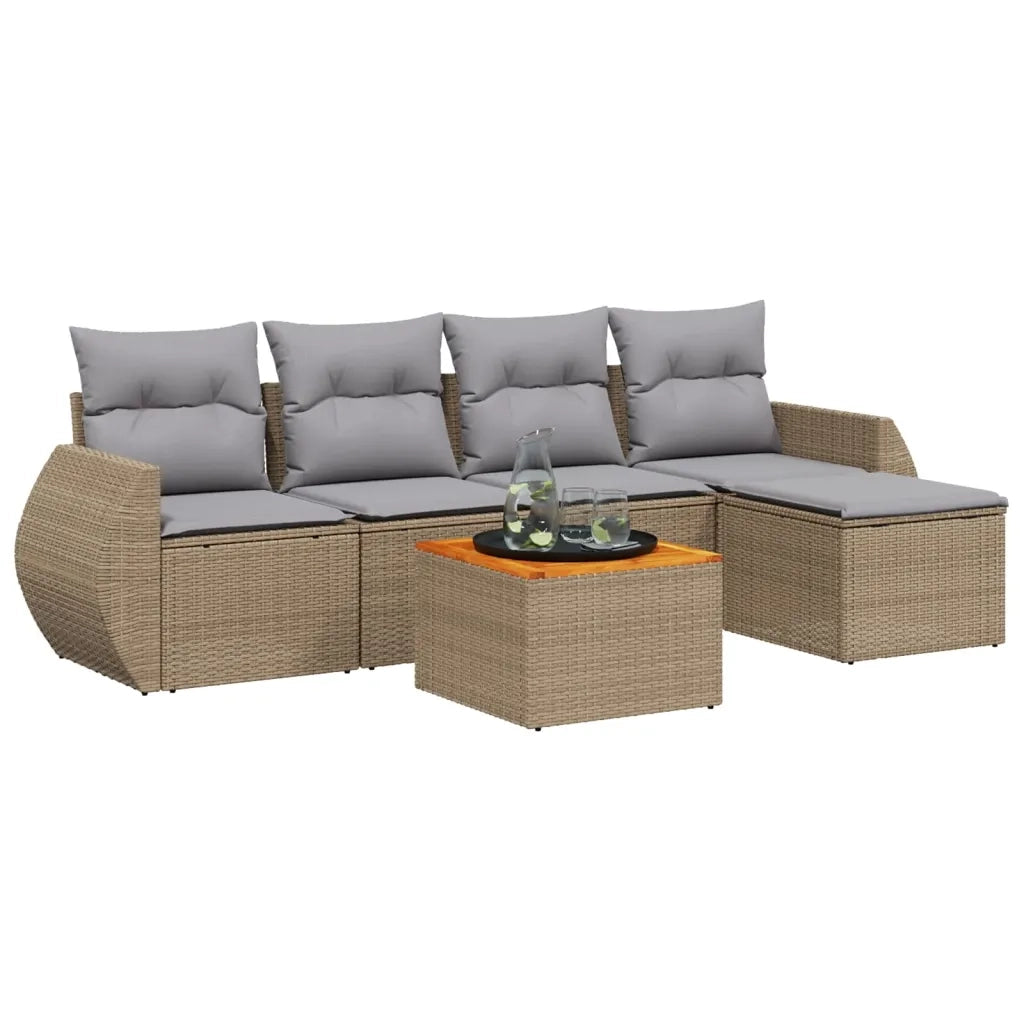 Set Divano da Giardino 6 pz con Cuscini Beige in Polyrattancod mxl 113327