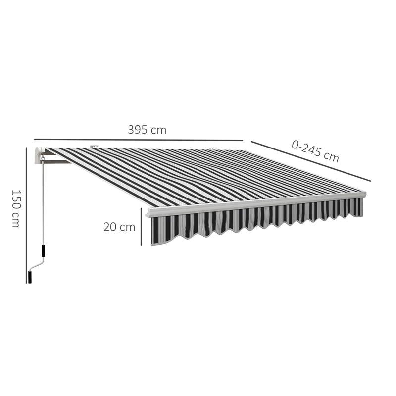 TENDA PARASOLE PER ESTERNO ESTENSIBILE IN ALLUMINIO E POLIESTERE CON MANOVELLA 395X245 CM BLU E BIANCA