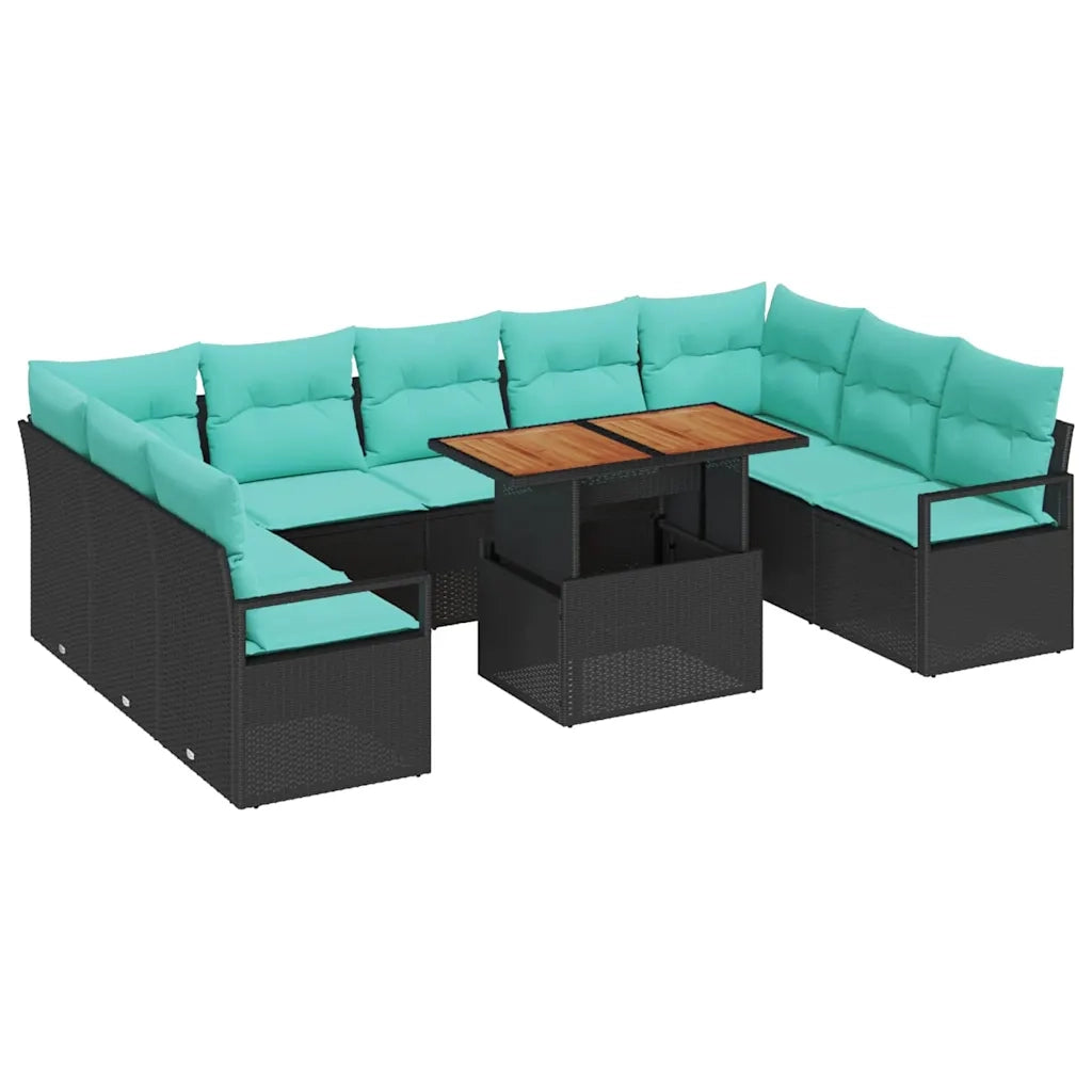 Set Divano da Giardino con cuscino 10 pcs Nero e Verde acqua