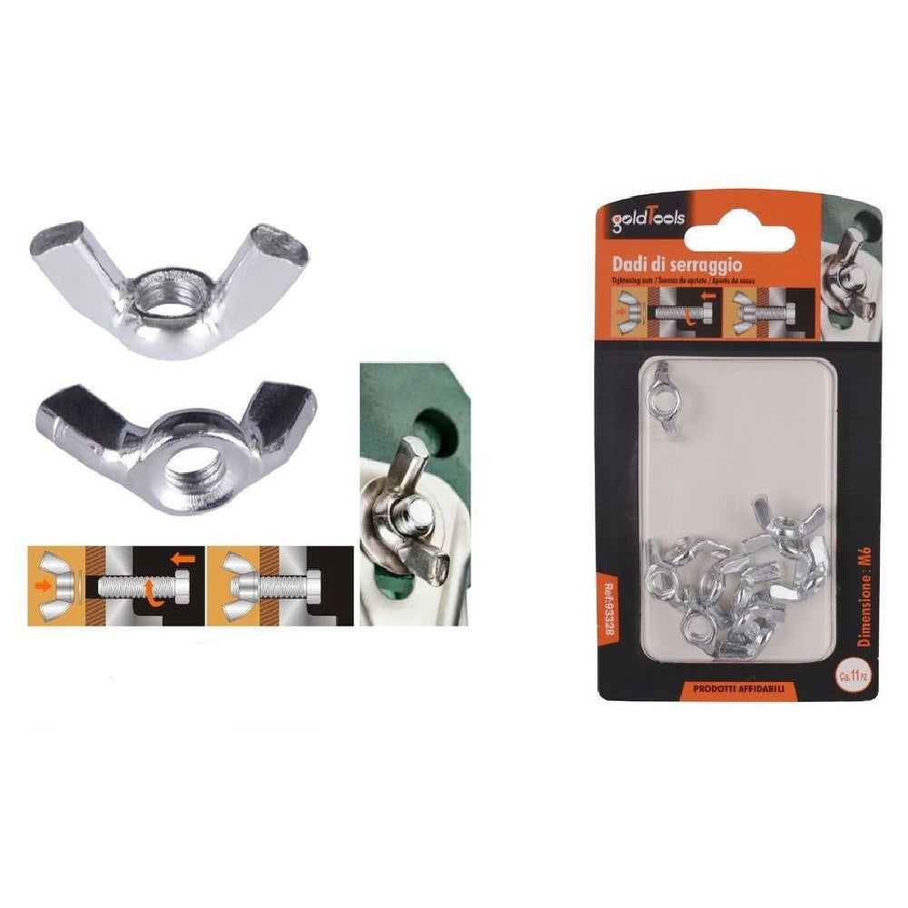 Trade Shop - Set 11 Pezzi Dadi Di Serraggio Dado Con Alette Filettatura M6 Fissaggio 93328 -