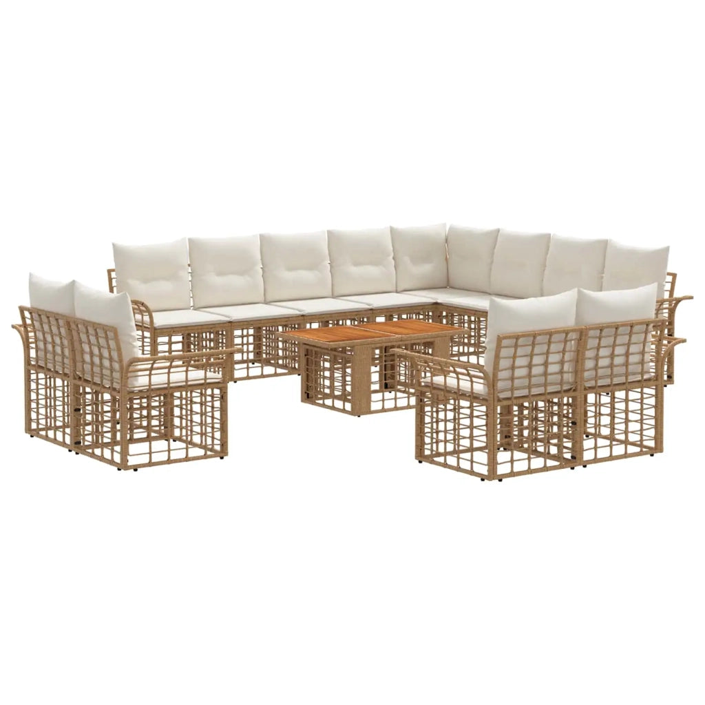 Set Divano da Giardino 13 pz Naturale e Bianco Crema polyrattan 3438034