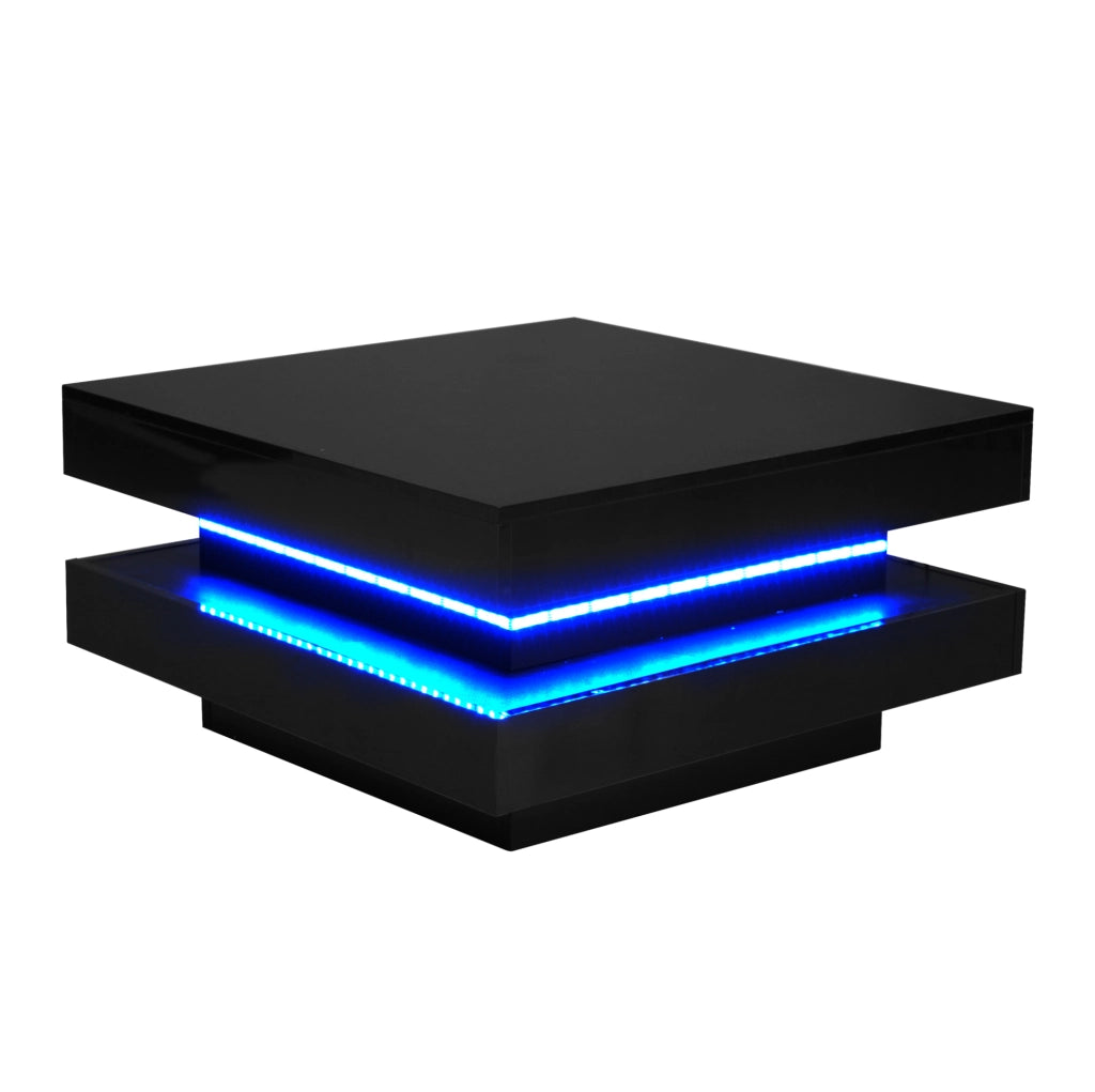 Tavolino da caffè quadrato con LED Bluetooth; 70x70x36 cm; truciolare nero