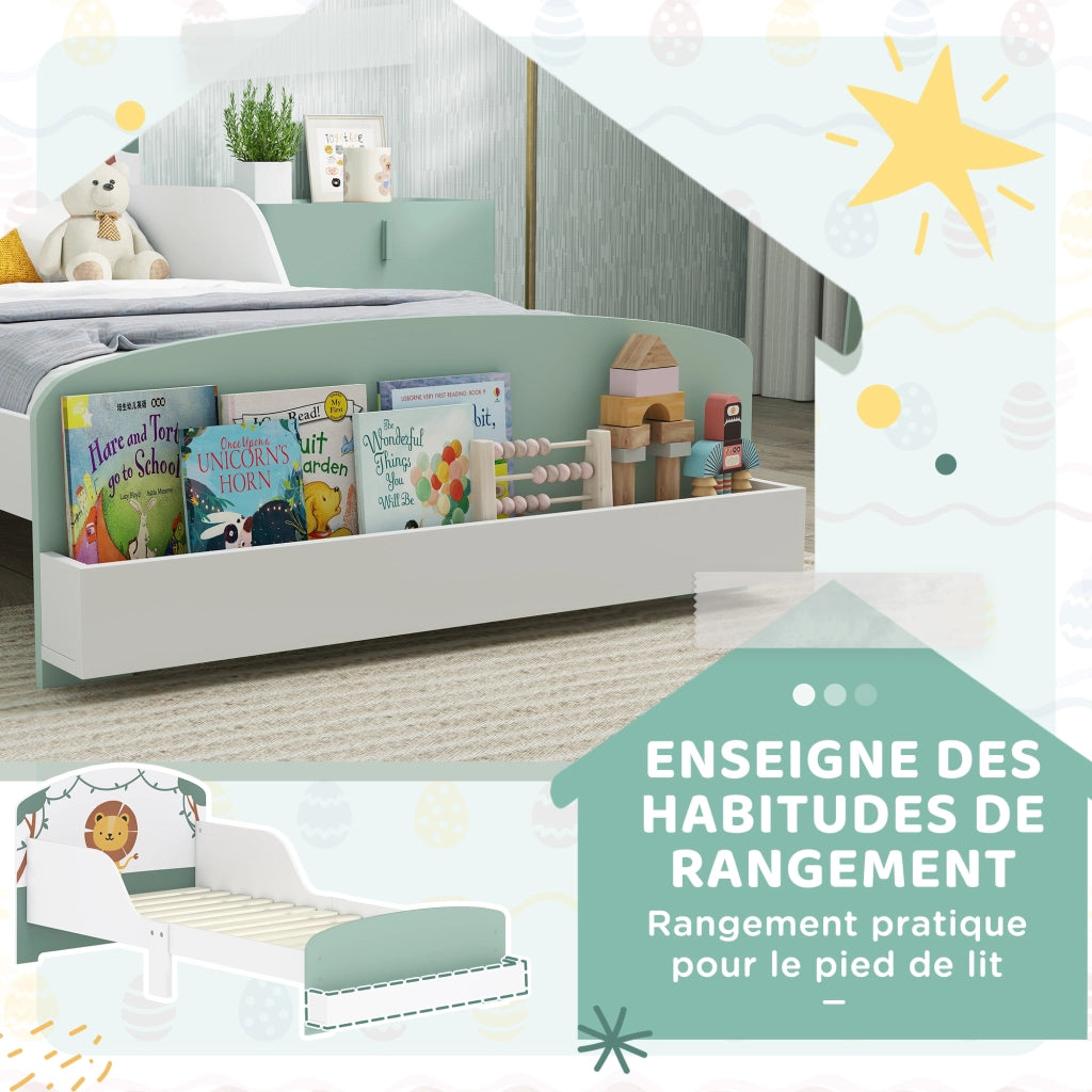 Letto Singolo per Bambini con Barriera e Contenitore ¨C Zephmum ¨C Verde 70x140 cm