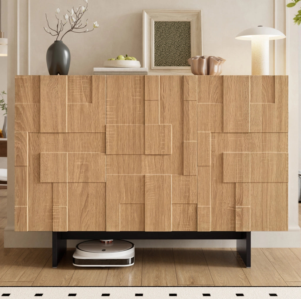 Credenza 3 ante con ripiani regolabili 105x33;5x76 cm; MDF e bamb霉; naturale e nero