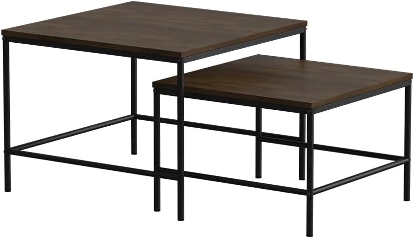Tavolino da divano Ramio, Rovere rustico/nero, 80 x 80 cm 2 parti, per un utilizzo flessibile come superficie d’appoggio o tavolini laterali