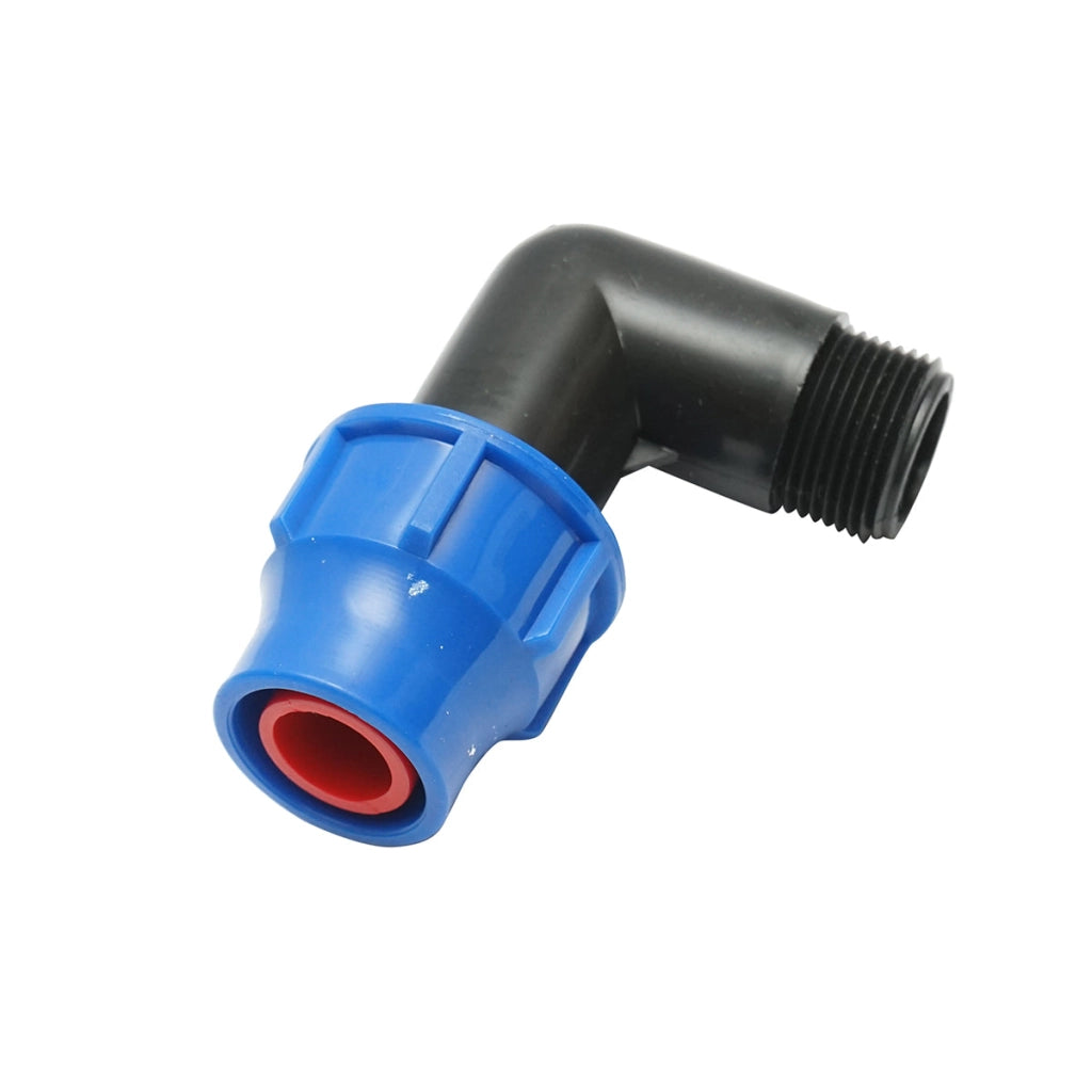 Gomito per tubo di gocciolamento con filettatura esterna D25mmx3/4 pollice, per sistemi di irrigazione