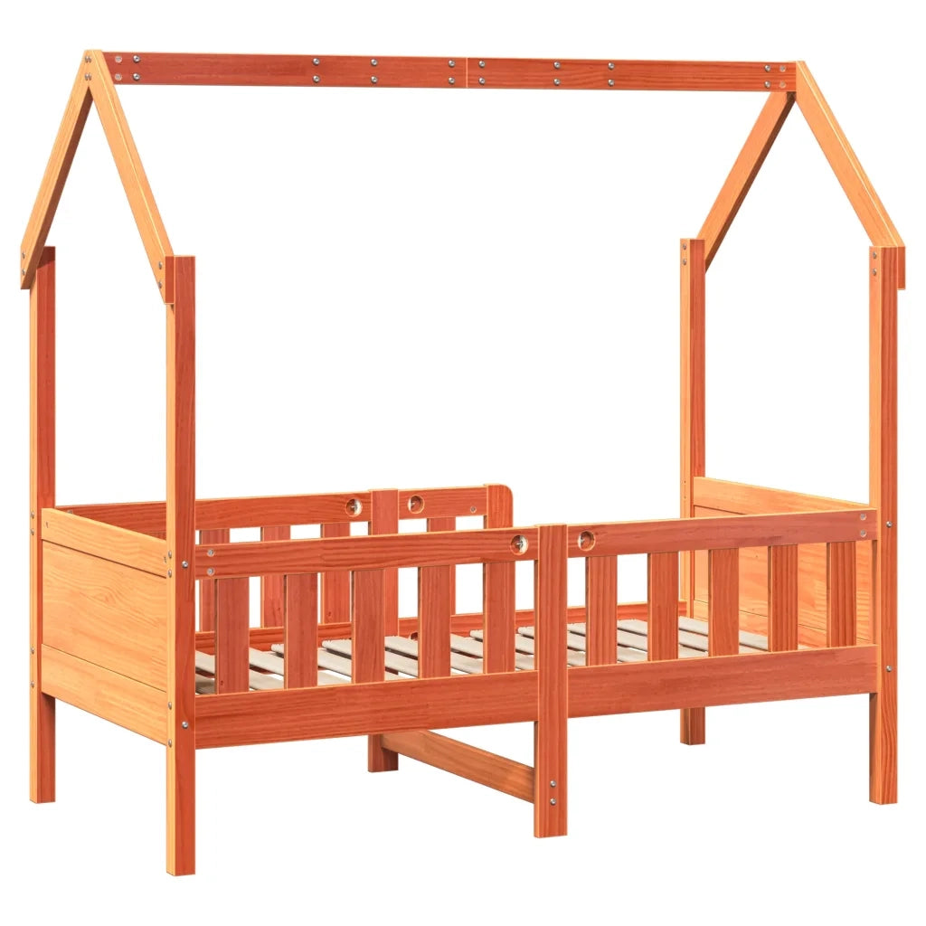 Giroletto Casetta Bambini | Letto Infantile | Lettino Marrone Cera 70x140 cm Massello Pino