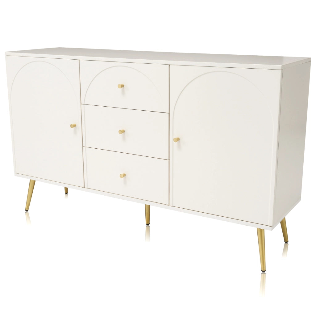 Credenza con 2 ante e 3 cassetti 140x40x84 cm; crema bianco; legno e metallo
