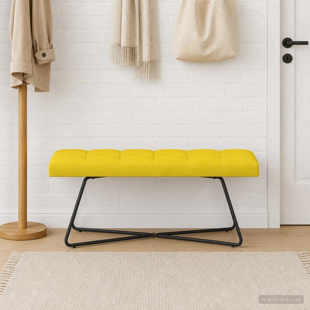 Panchina con bottoni imbottiti Giallo Chiaro 110 x 40 x 46 cm 42038381