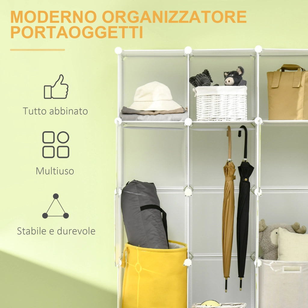 Easycomfort Mobile Scarpiera Modulare Salvaspazio, Pannelli a Cubo e Triangolo in PP e Acciaio, 145x47x196 cm, Bianco