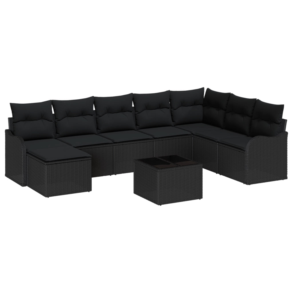 Set divano da giardino 9 pezzi con cuscini beige polyrattan
