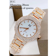 Trade Shop - Orologio Polso Zcc Donna Quarzo Acciaio Moda Brillantinato Rosa Quadrante Bianco -