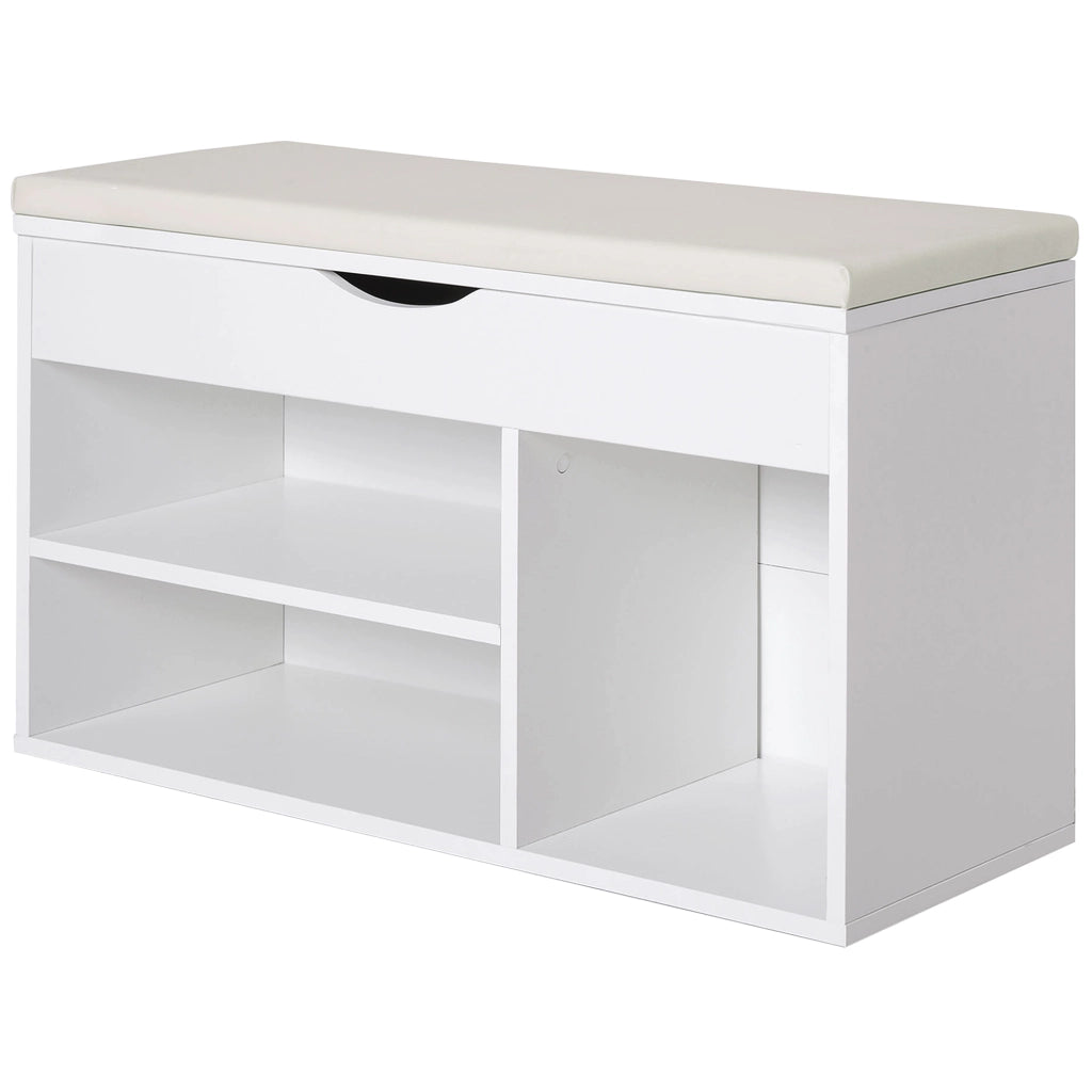 Scarpiera con panca e cassetto ¨C zephmum ¨C bianco, legno, 80x30x47 cm