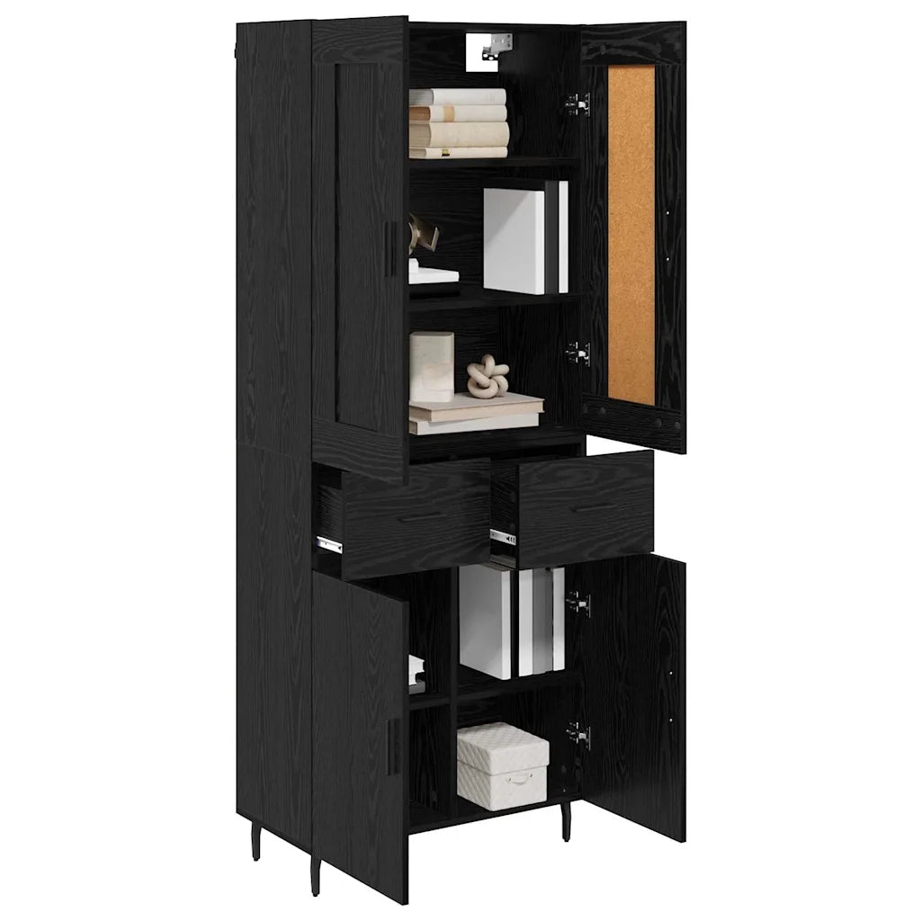 Credenza con cassetto 2 pcs Rovere Nero Legno multistrato