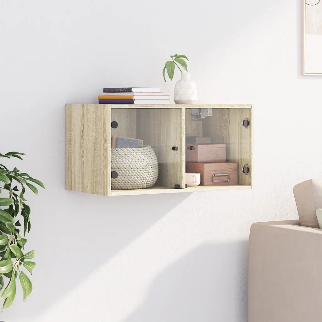 Mobile a Muro con Ante in Vetro Rovere Sonoma 68,5x37x35 cm 836501