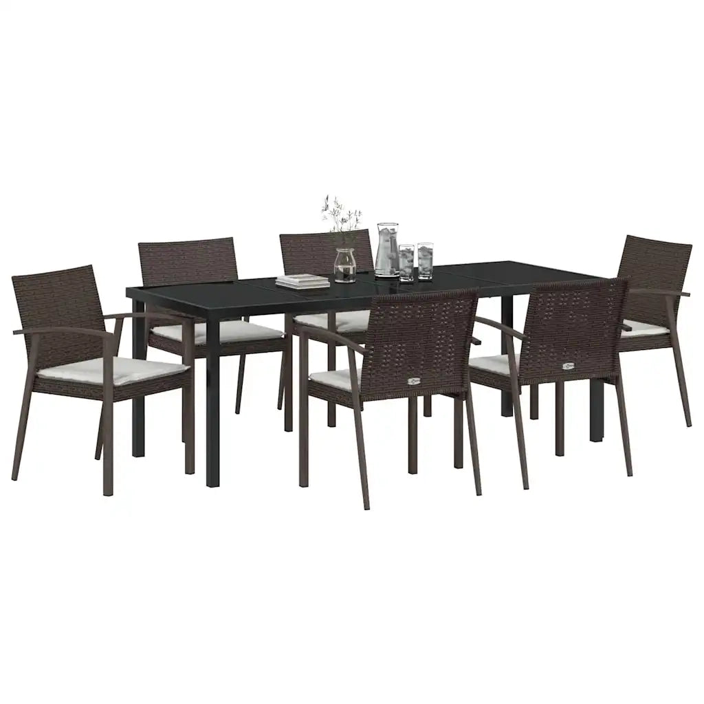 Set da Pranzo per Giardino 7 pcs Marrone e Nero Rattan in PE 3379063