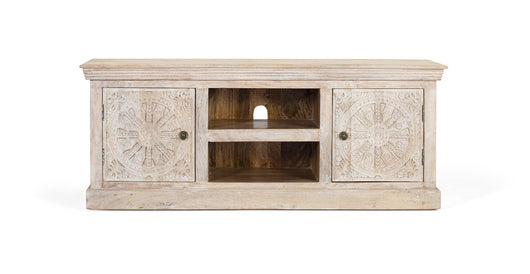 Mobile TV con 2 ante e 2 scomparti in legno di mango.