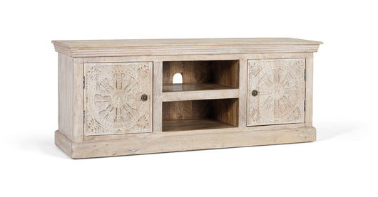 Mobile TV con 2 ante e 2 scomparti in legno di mango.