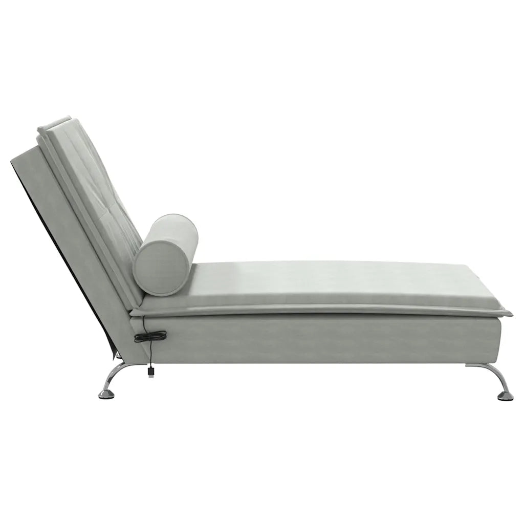 Chaise Longue Massaggi Cuscino a Rullo Grigio Chiaro in Velluto 379450