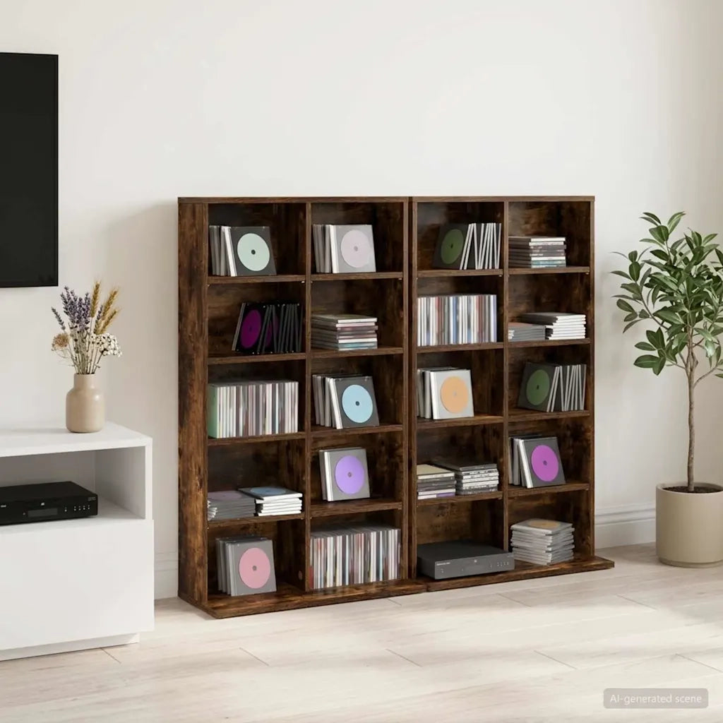 Mobile per CD 2 pz Rovere Fumo 65 x 23,5 x 97,5 cm 8012683