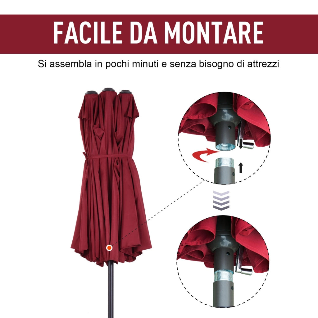Ombrellone da Giardino Doppio 4,6x2,7m in Acciaio e Poliestere Rosso