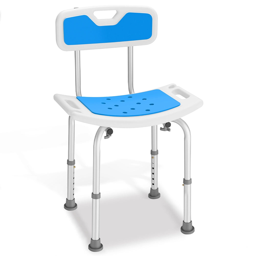Sedia da Doccia con Schienale per Anziani Disabili Altezza Regolabile Max 130 kg Bianco e Blu