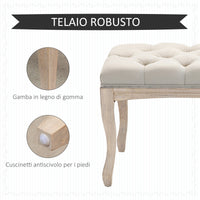 Panca Fondoletto Vintage Trapuntata a Bottoni 110x40x48 cm Tessuto Effetto Lino Beige